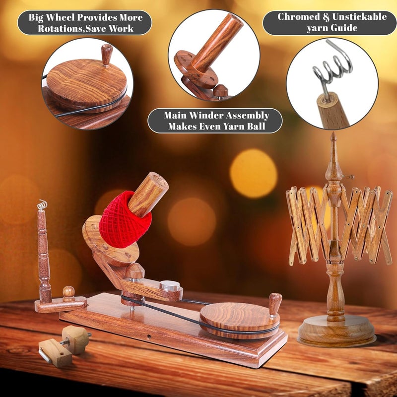 Brainmart Large Handcrafted Wooden Yarn Winder & Swift – Rosewood Brown Ball Winder for Crocheting, Knitting, Weaving – Heavy-Duty Yarn Winder for 8-12 oz Skeins - Image 3